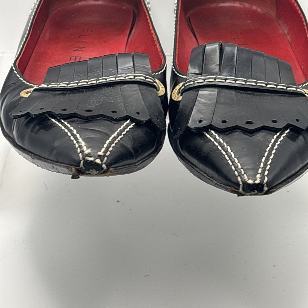 Vintage CELINE Paris Black Leather Kiltie Loafers White Stitch 38 B Made‎ Italy - Picture 11 of 11